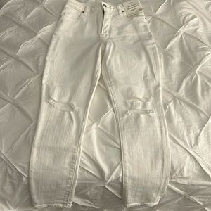 Abercrombie Curve Love White Distressed Super Skinny Ankle High Rise Jeans